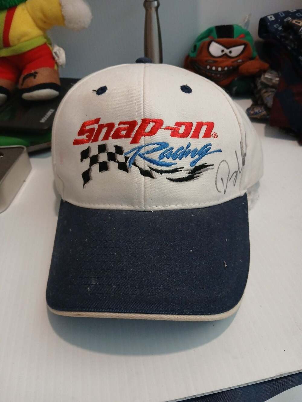 Art Headwear Snap-on Racing White and Blue Adjustable Hat Cap with Signature